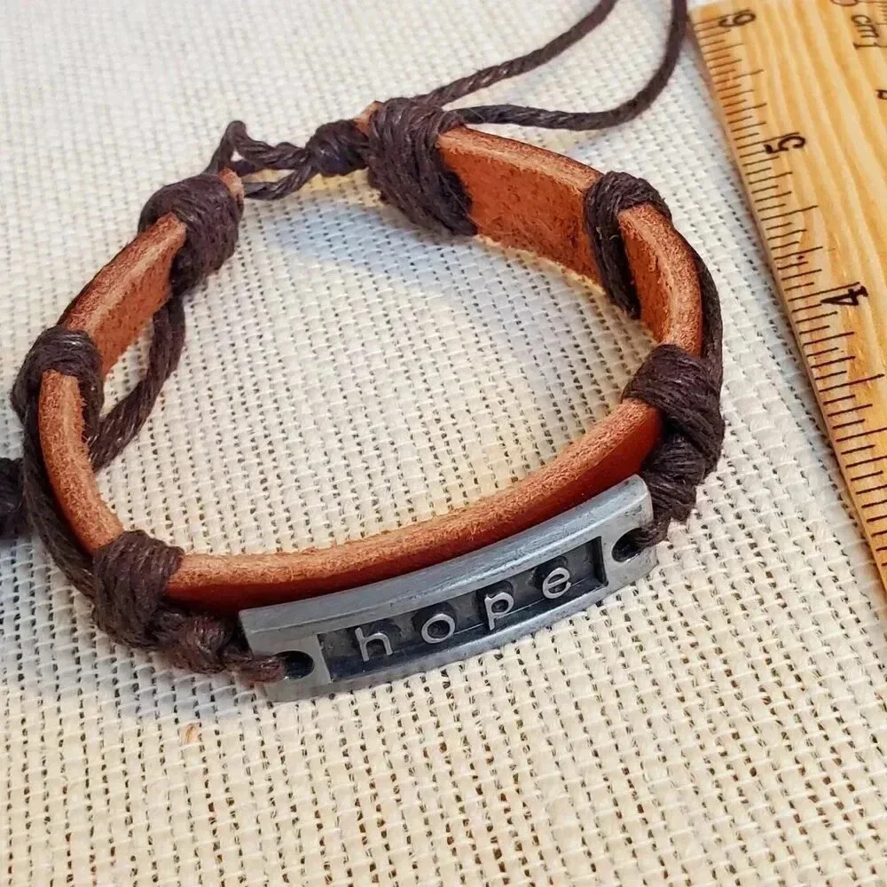 Handcrafted Hope Cowhide Leather Affirmation Bracelet